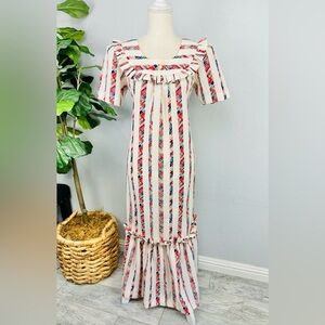 Vintage Style Cream Striped Hawaiian Muumuu